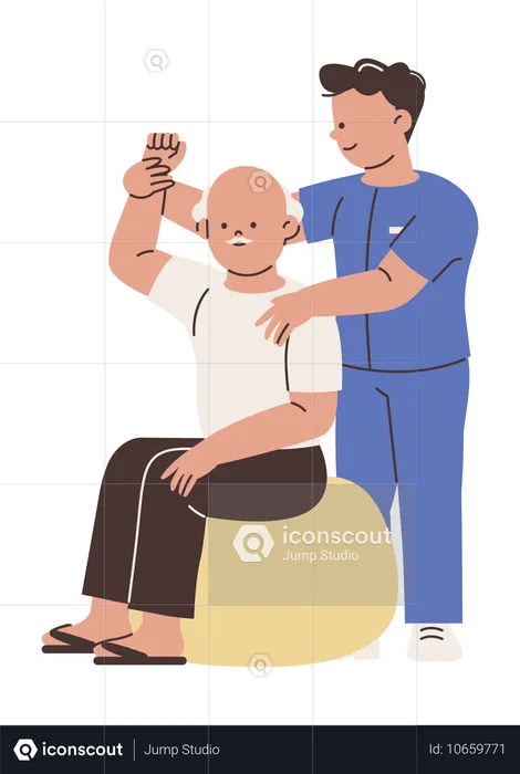 Médico masculino que realiza atención quiropráctica  Ilustración