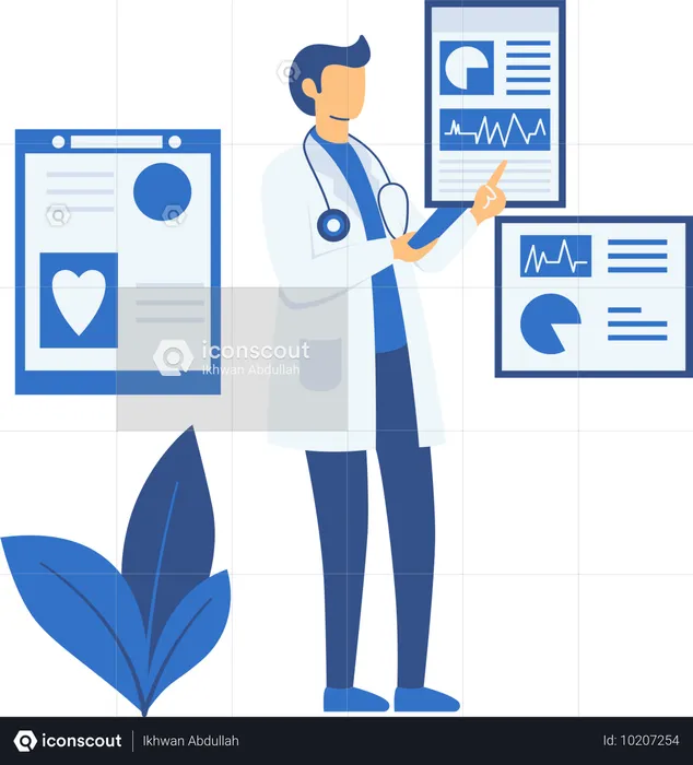 Médico masculino mostrando relatório de cardiologia  Ilustração