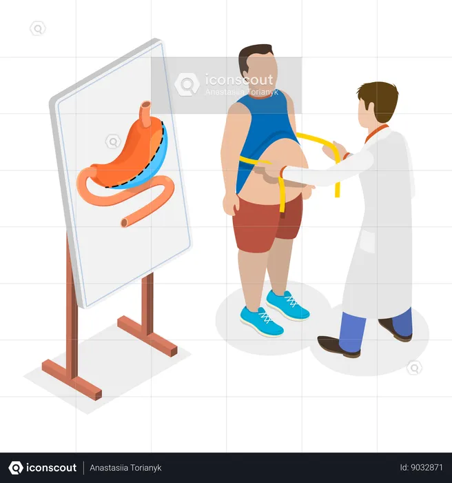 Médico medindo paciente para cirurgia bariátrica  Ilustração