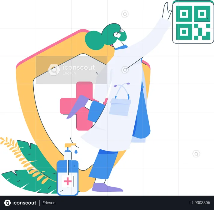 Médico mostrando código qr para pagamento  Ilustração