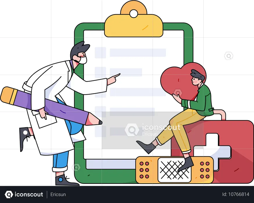 Doctor mostrando seguro médico  Ilustración