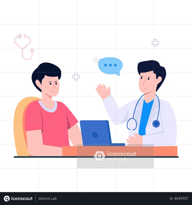 Médico Paciente haciendo discusión  Ilustración