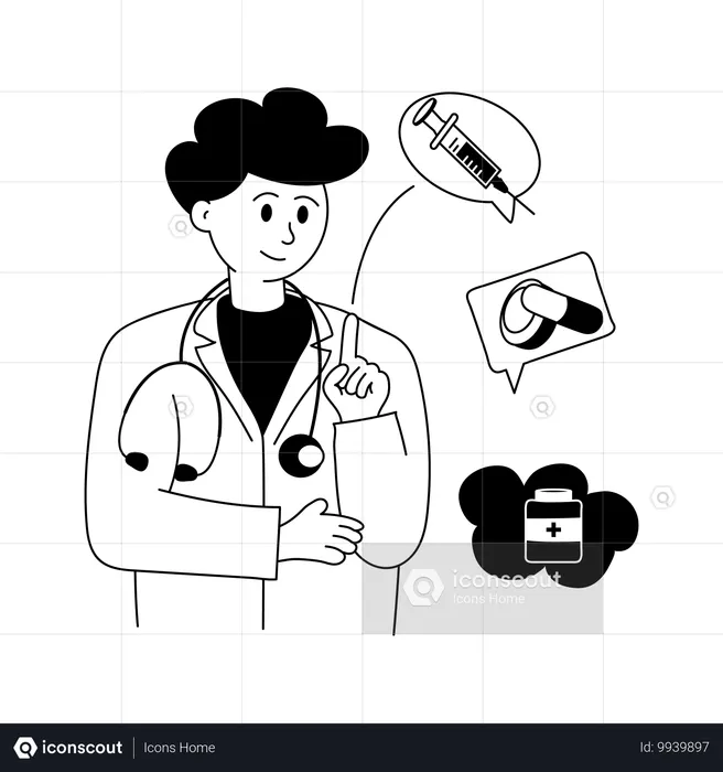 Médico pensou em medicina  Ilustração