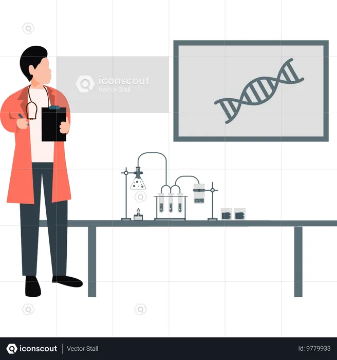 Médico preparando relatórios de DNA  Ilustração