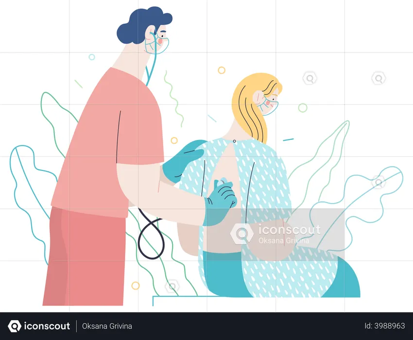 Doctor haciendo auscultación  Ilustración