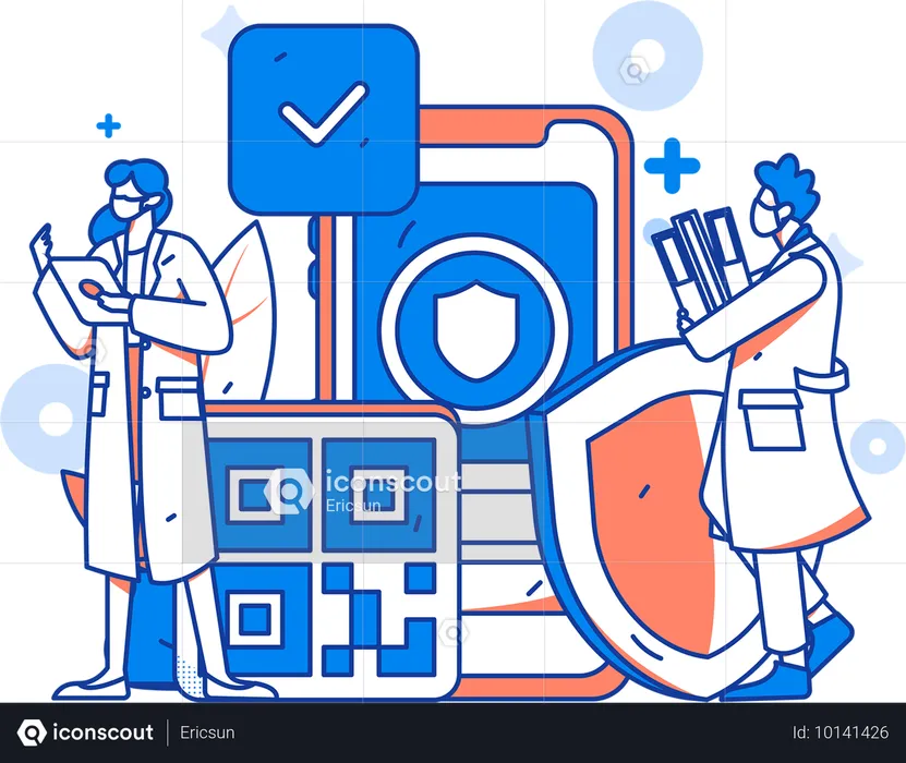 Médico revisando el informe del paciente  Ilustración