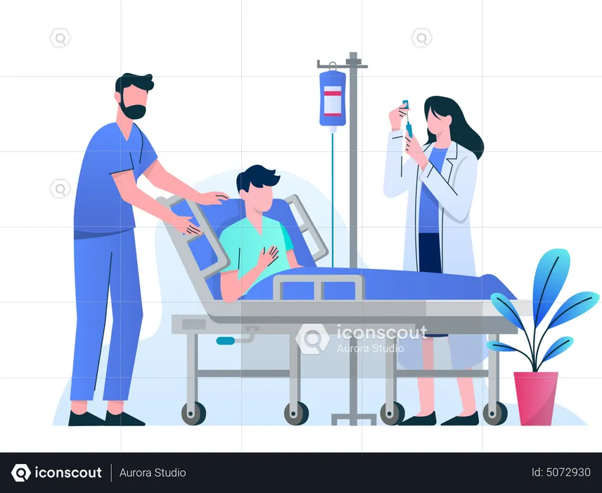 Médico tratando paciente no hospital  Ilustração