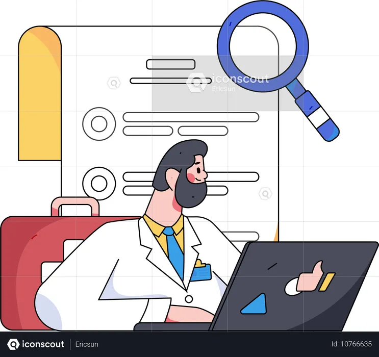 Médico varón haciendo investigación médica  Ilustración