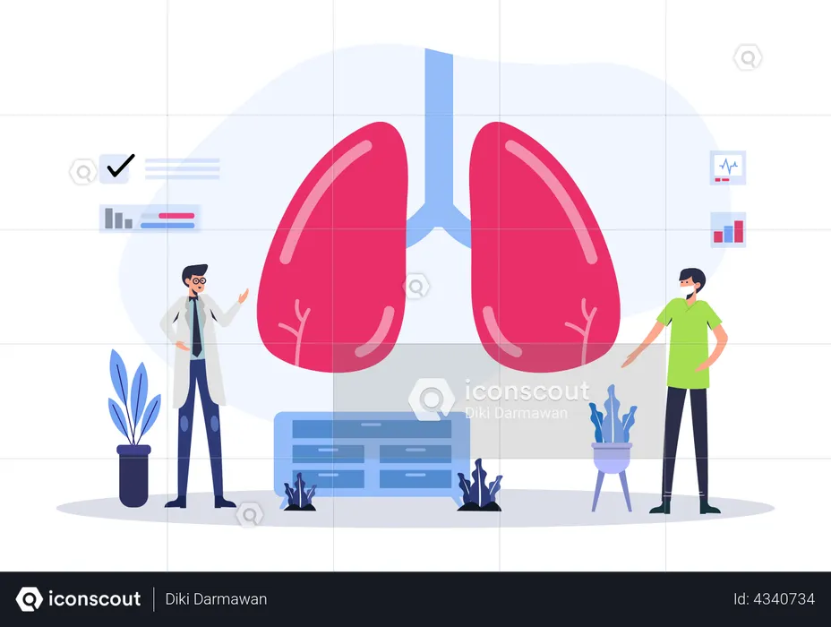Médico verificando o pulmão com o paciente  Ilustração