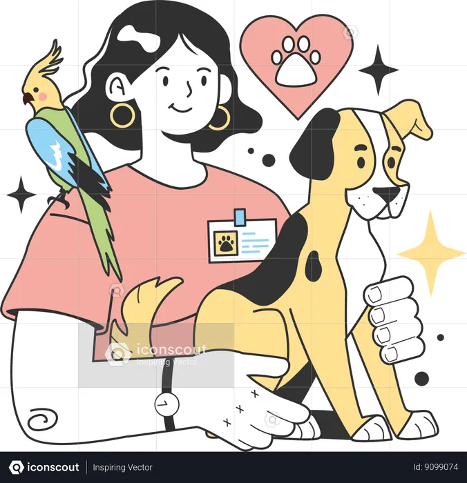 Médico veterinario cuidando mascota  Ilustración