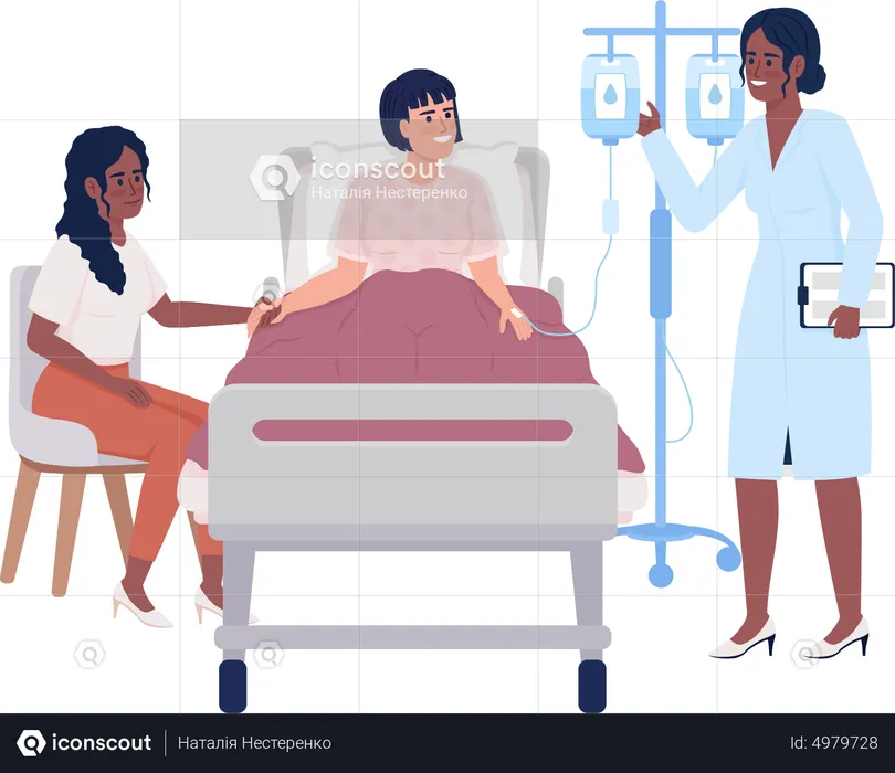 Médico visitando paciente durante recuperação  Ilustração