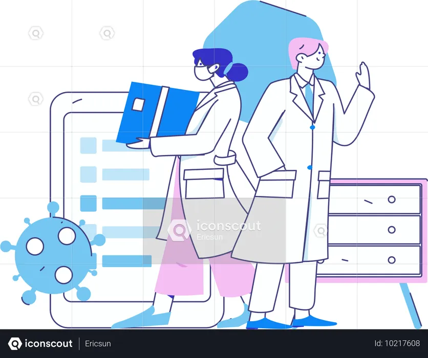 Médicos fazendo relatório médico com seguro médico  Ilustração