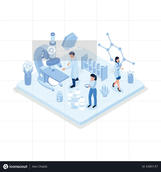 Médicos fazendo pesquisas médicas em laboratório  Ilustração