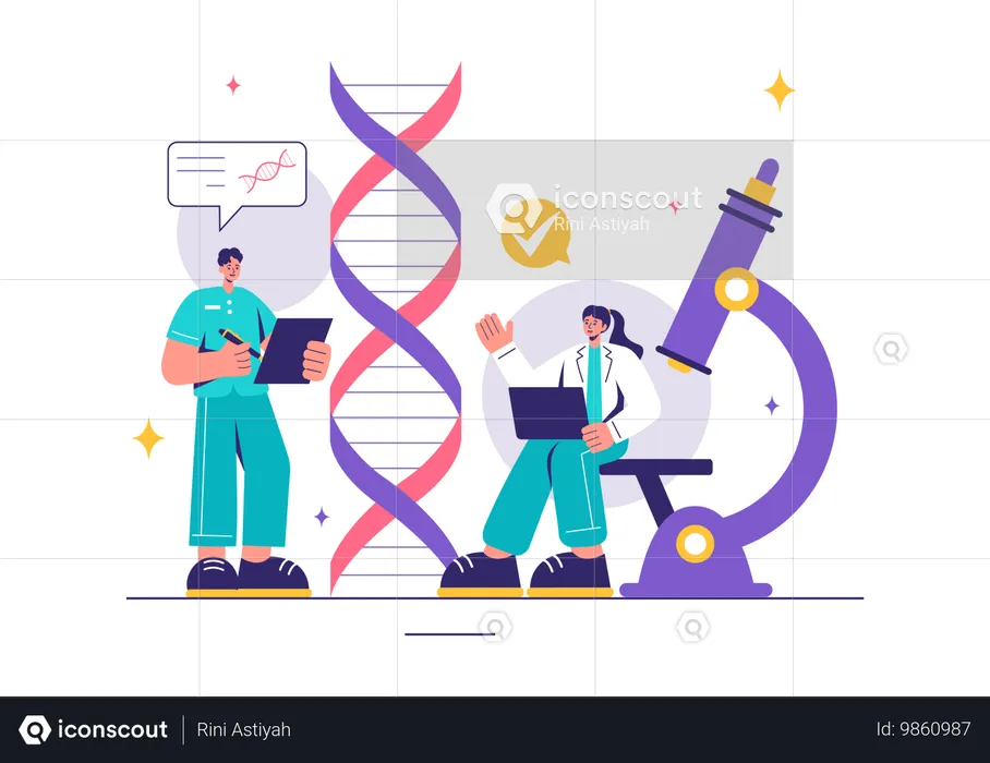 Médicos trabalham em engenharia genética  Ilustração