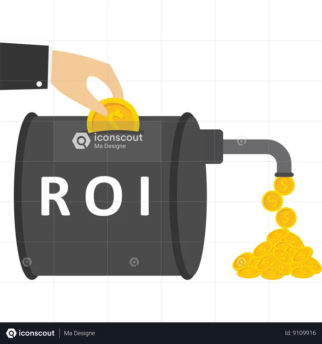 Medida de desempenho do retorno sobre o investimento a partir do custo investido e da eficiência do lucro  Ilustração