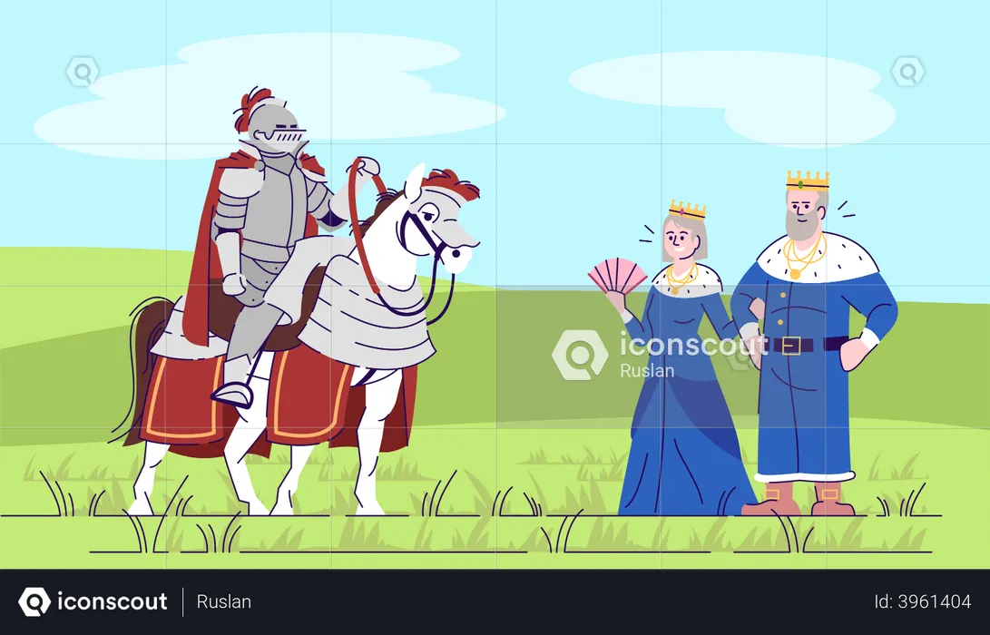 Medieval knight and kingdom rulers  Illustration