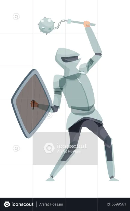 Medieval knight fighting with weapon  Illustration