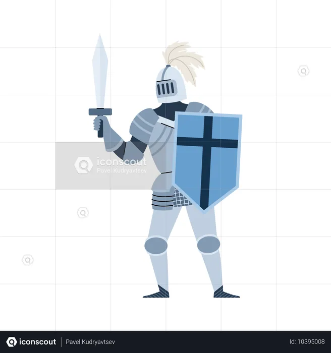 Medieval knight in armor and helmet  Illustration