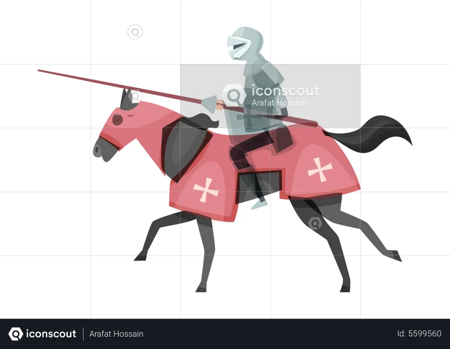 Medieval knight riding horse  Illustration