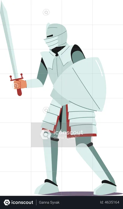 Medieval Knight Wear Armor Holding Sword  Illustration
