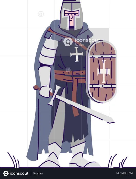 Medieval knight with sword and shield  Illustration