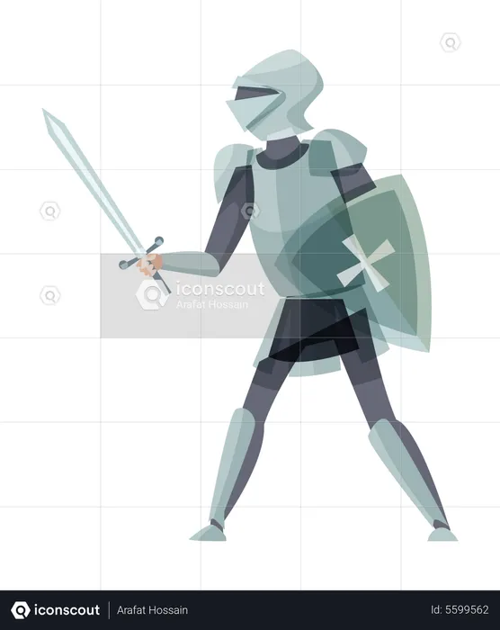Medieval knight with sword and shield  Illustration