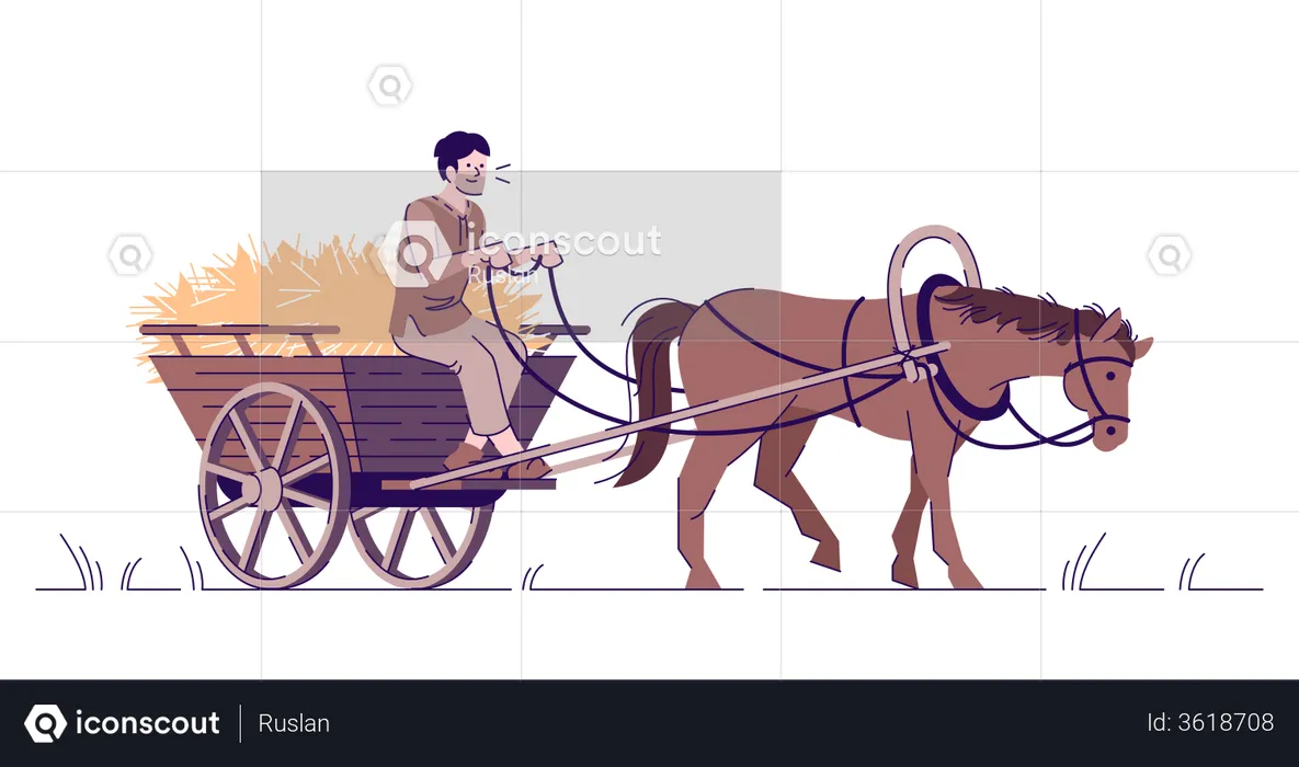 Medieval peasant riding horse  Illustration