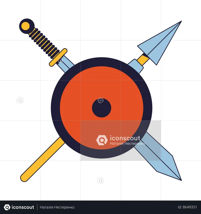 Medieval weapon behind shield  Illustration