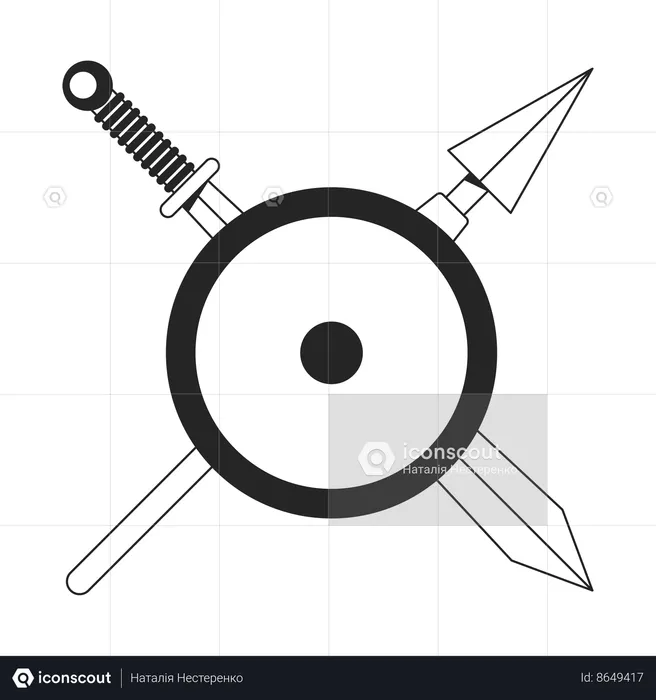 Medieval weapon behind shield  Illustration