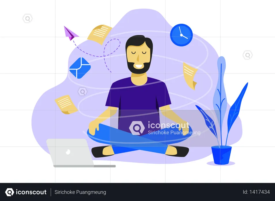 Hombre de meditación en el trabajo.  Ilustración