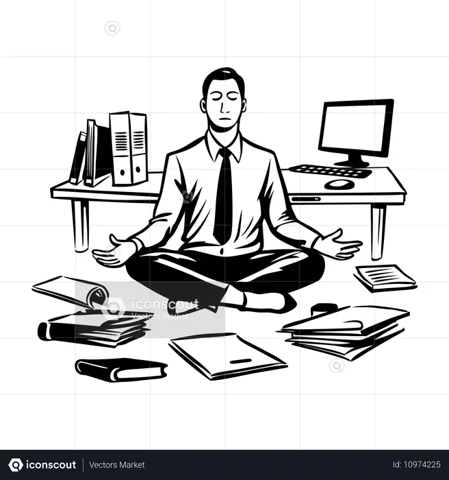 Empleado haciendo meditación laboral  Ilustración