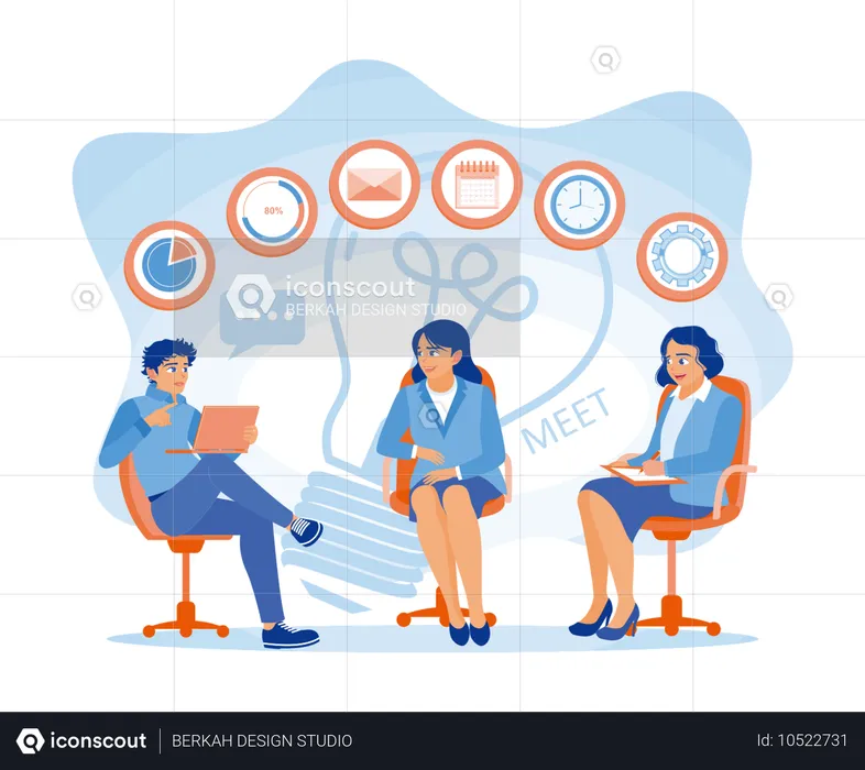 Meeting between manager and business team  Illustration