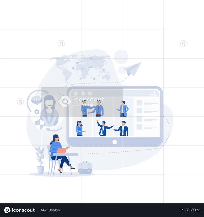 Meeting online with teleconference  Illustration