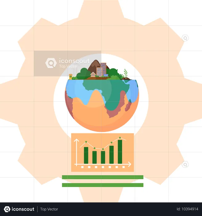 Meio mundo com gráfico ascendente de edifícios da cidade diagrama estatístico  Ilustração