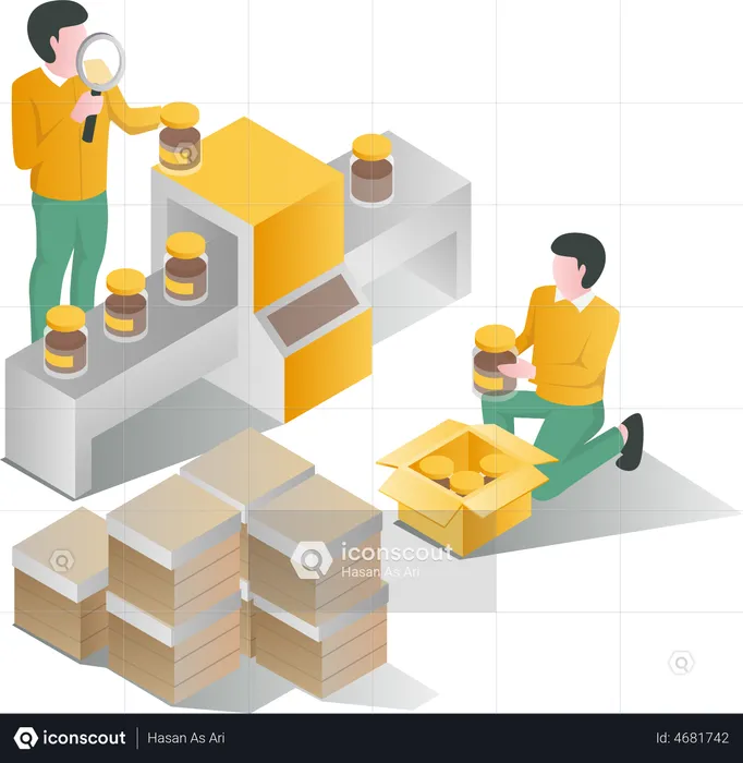 Processo de embalagem de produtos de mel e controle de qualidade  Ilustração