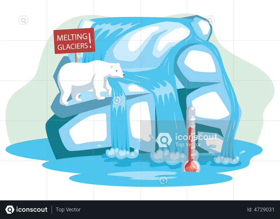 Melting glaciers and climate change  Illustration