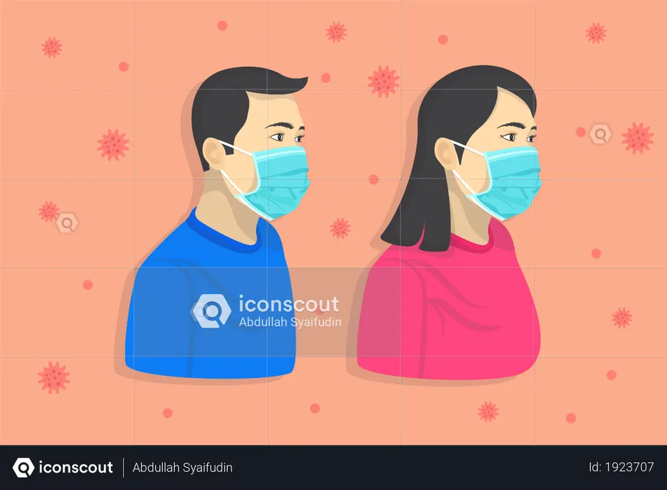 Men and Woman with face masks  Illustration