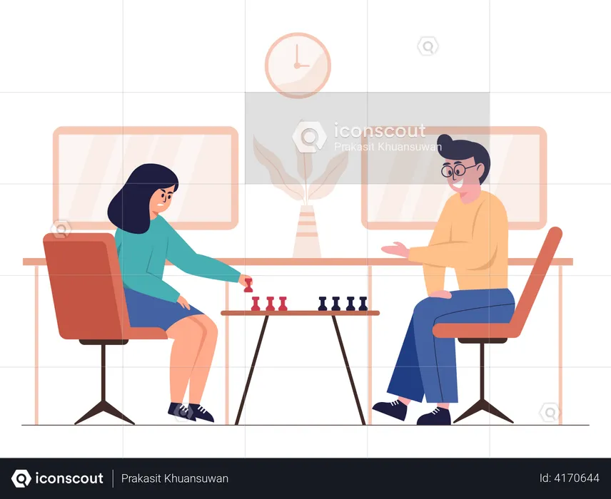 Men and women play chess  Illustration