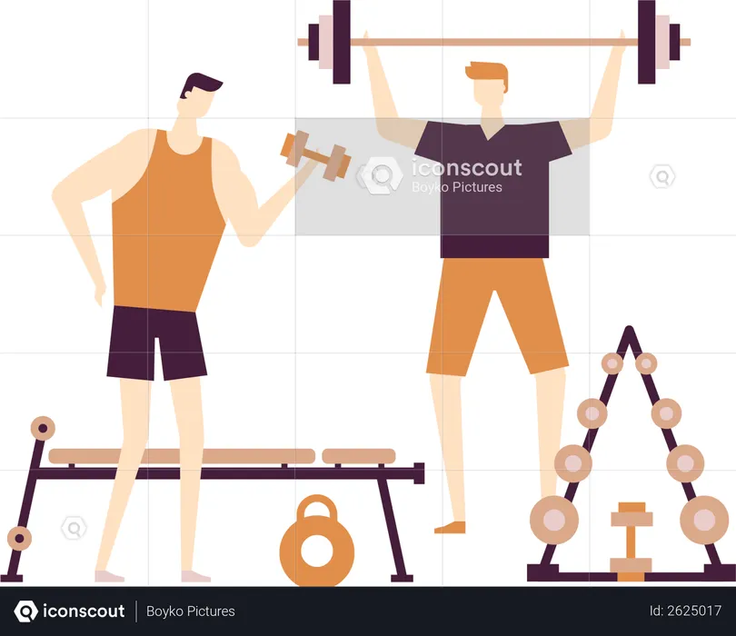Men at the gym  Illustration