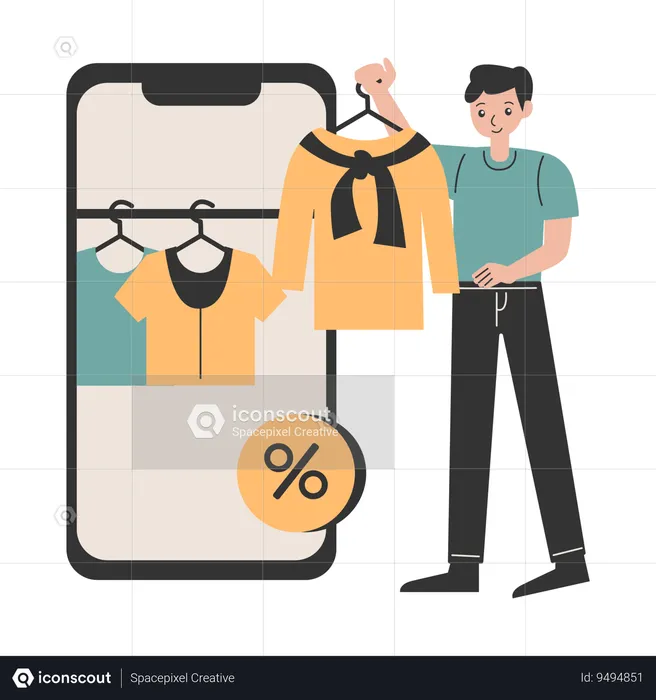 Men choose discounted online shopping  Illustration