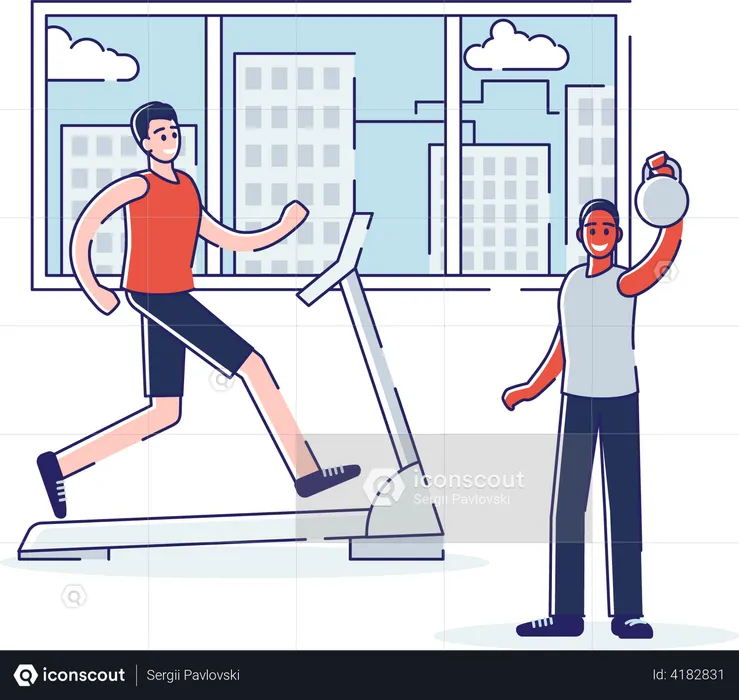 Men doing workout in gym  Illustration