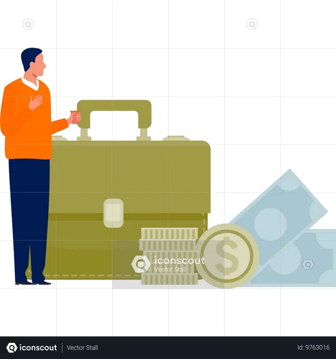 Men gets money briefcase  Illustration