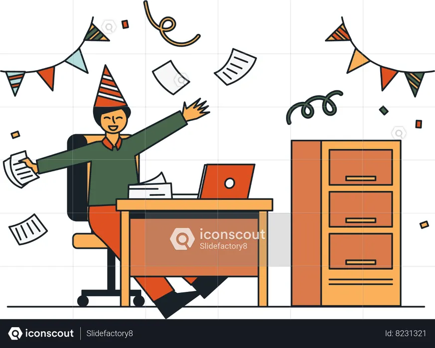 Men Having Party at Office  Illustration