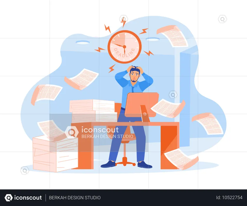 Men holding their heads because of work that has piled up  Illustration