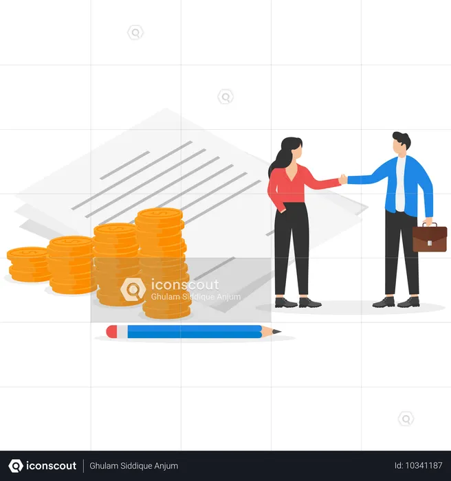 Men In A Business Suit Shake Hands To Sign A Mutually Beneficial Contract  Illustration