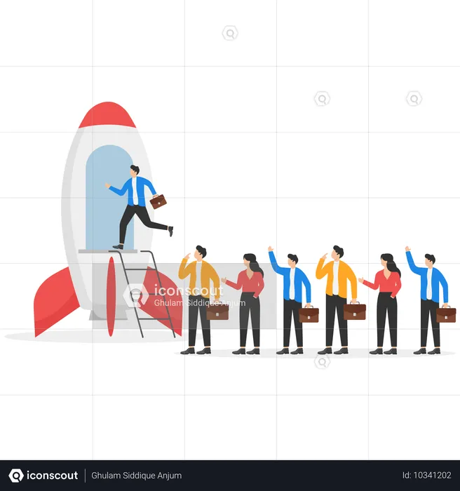 Men In Business Suits Go Into A Rocket Ready For Launch  Illustration