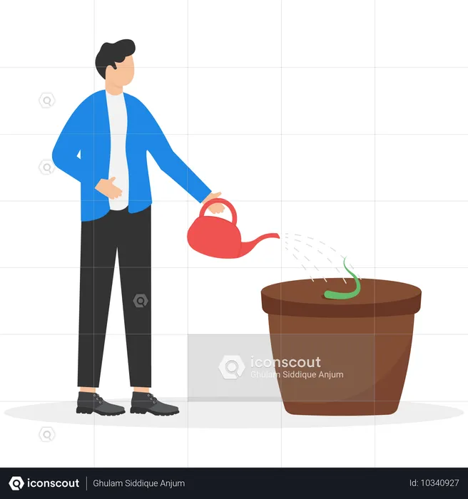 Men In Business Suits Water The Seedling And Watch His Growth  Illustration