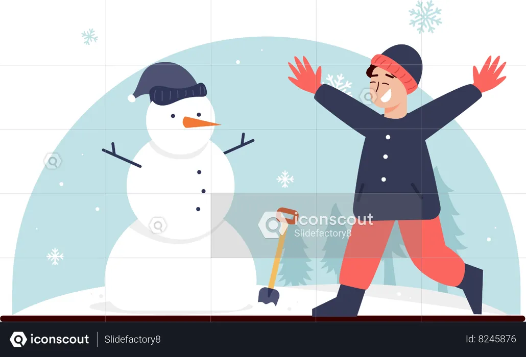 Men Making  Snowman at Forest  Illustration