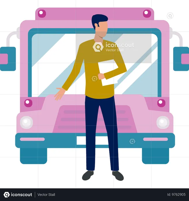 Men offering to travel from bus  Illustration