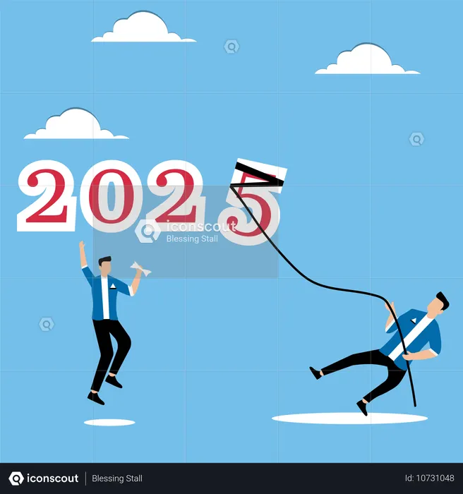 Men raise number 5 for 2025  Illustration